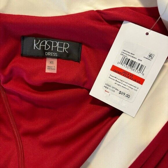 Kasper Sheath Dress Long Sleeve Color Block Faux Wrap Mid-Length Red & White NWT - Picture 9 of 9